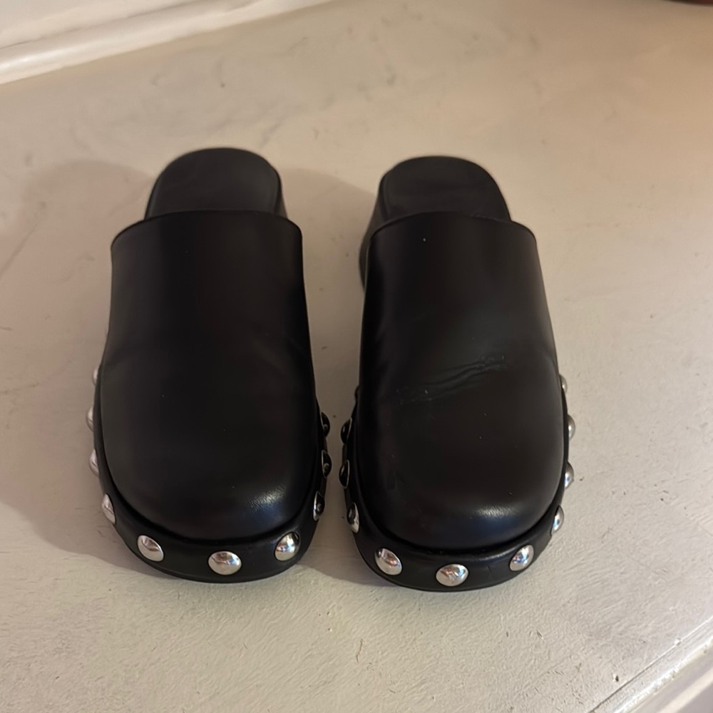 AEROSOLES Black Mules with Silver Accents